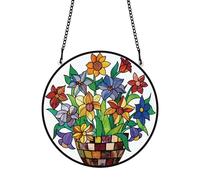 PLIGREAT Suncatchers Fiori in Vaso Arazzi per vetrate in Acrilico Ornamenti Colorati per Appendere a Parete da Giardino per la Camera da Letto Decorazione della Parete della Finestra del Soggiorno