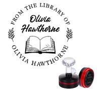 PLIGREAT Timbro Libri Personalizzato, Timbro nome personalizzato, libro rotondo autoinchiostrante nome timbro per libro di ritorno in classe biblioteca, regalo per gli amanti del libro