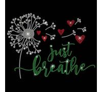 PLIGREAT Toppe termoadesive con strass e scritta "Just Breathe" per abbigliamento con brillantini e cristalli per trasferimento di calore per felpa con cappuccio, borsa per il trasporto in tela
