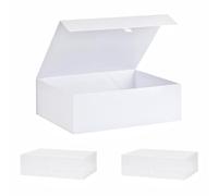 PLINJOY Confezione da 3 scatole regalo extra large bianche, 41 x 35 x 14 cm, scatole regalo per regali con coperchio chiusura magnetica pieghevole, scatola per proposte di damigella d'onore,