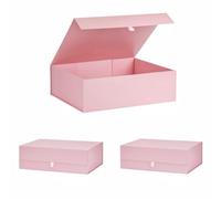 PLINJOY Confezione da 3 scatole regalo extra large rosa, 41,5 x 35,5 x 14 cm, scatole regalo per regali con coperchio chiusura magnetica, pieghevoli, scatole per proposte di damigella d'onore