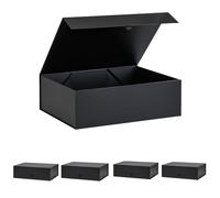 PLINJOY Confezione da 5 scatole regalo extra large nere da 41,5 x 35,5 x 14 cm, scatole regalo per regali con coperchio chiusura magnetica, pieghevoli, scatole per proposte di sposo, compleanno,