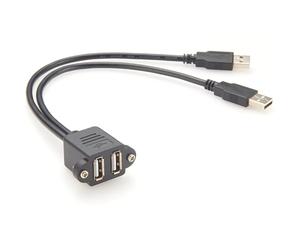 Plinkwirekb Cavo di prolunga Dual USB 2.0 A, maschio a femmina, USB tipo A, connettore a vite, alloggiamento flangiato, cavo convertitore di passaggio, 1 m