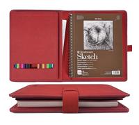 Plinyvel Custodia da viaggio per schizzi e copertina: organizer in pelle per schizzi da 14 x 21,5 cm e blocco a spirale, kit artistico tutto in uno con portamatite, compatto per artisti, principianti