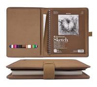 Plinyvel Custodia da viaggio per schizzi e copertina: organizer in pelle per schizzi da 14 x 21,5 cm e blocco a spirale, kit artistico tutto in uno con portamatite, compatto per artisti, principianti