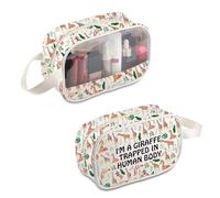 PLITI Beauty case con giraffa e giraffe, regalo per amanti degli animali, con scritta in inglese "I'm A Giraffe Trapped in Human Body Zipper Pouch African Animal Lover", Giraffa intrappolata Mbu, alla