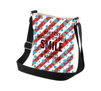 PLITI Borsa a tracolla con citazione motivazionale "Smile Because It Happened", idea regalo per gli amanti della lettura, È successo Cbagu, 8×7.5×1.8inches