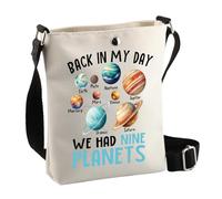 PLITI Borsa a tracolla con sistema solare, idea regalo per insegnanti di scienze, con scritta "Back In My Day We Had Nine Planets Outer Space Lover", Aveva 9 Pianeti Cbagu, 8×7.5×1.8inches