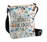 PLITI Borsa a tracolla per gli amanti dello squalo balena, regalo di biologia marina, rispettare la gente del posto, borsa a tracolla per animali selvatici marini, Ocean Locale Cbagu, 8×7.5×1.8inches