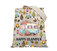 PLITI Borsa da campeggio per le donne borsa da campeggio borsa da campeggio regali di vita felice glamour borsa per la spesa falò regalo amante della natura, Felice Glamper Tgu, medium