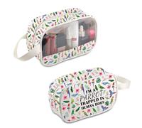 PLITI Borsa per il trucco con pappagalli, regalo per amanti dei pappagalli, regalo per bird watching, con scritta "I'm a parrot trapapped in a human body cockatoo budgerigar Gifts, Parrot intrappolato