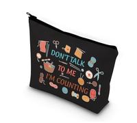 PLITI Borsa per il trucco con scritta in inglese "Don't Talk to Me I'm Counting", divertente borsa per il lavoro a maglia, regalo per gli amanti del lavoro a maglia, Parla con Counting Blu, alla moda