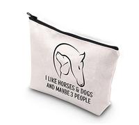 PLITI Borsa per trucco per amanti dei cani, regalo per l'equitazione "I Like Horses & Dogs and Maybe 3 Persone Borsa per cosmetici per gli amanti dei cavalli, Come i cavalli Dogsu