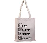 PLITI Borsa Tote in Tela per Amanti dell'Anime - Regalo Fan Anime, Mangiare Sonno Ripetere Kawaii - Borsa Riutilizzabile, Dormire Anime Tg, Medium
