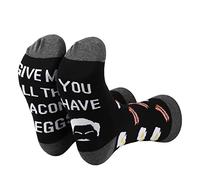 PLITI Calzini divertenti ispirati a Ron Swanson con scritta in inglese "Give Me All The Bacon & Eggs You have" per fidanzato e marito, uova di pancetta sockU, 6-13