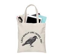 PLITI Raven Crow Bird Tote Bag Crow Amante del Corvo Regalo I Just Really Like Crows Ok Borsa della spesa in tela Regalo per amante dei corvi, Davvero come Crow Tgu, medium