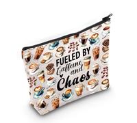 PLITI Regalo per amanti del caffè, regalo barista, caffeina, alimentati dalla caffeina e dal caos, borsa per il trucco per gli amici, Caffeina e Chaos Bagu, alla moda