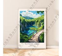 Plitvice Lakes Croazia da Viaggio Stampa Muro Poster Illustrazione Art Décor