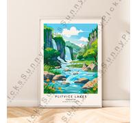 Plitvice Lakes Croazia Stampa Illustrazione Art Poster Cascata Decoro