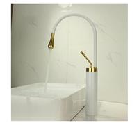 PLJKIHED Rubinetto per lavabo Bianco o Nero Rubinetto per lavabo monocomando Caldo e Freddo Materiale in Ottone Stile Nord Europa (Colore : White Gold Long) Stabilize
