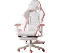 PLJKIHED Sedie manageriali, Sedie Sedia da gioco Sedia ergonomica in pelle Home Office Comoda sedia girevole da gioco Sedia da gioco per computer dal vivo (Colore : White Pedal) Stabilize