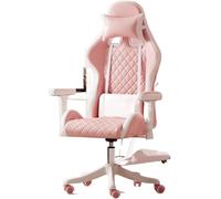 PLJKIHED Sedie manageriali, Sedie Sedia da gioco Sedia ergonomica in pelle Home Office Comoda sedia girevole da gioco Sedia da gioco per computer dal vivo (Colore : Pink and White) Stabilize