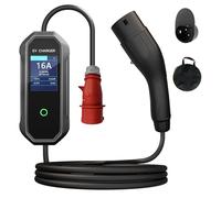 PLKEQS Caricabatterie EV Tipo 2 a Spina CEE 11kW 8-16A Stazione di Ricarica Mobile/Wallbox Cavo di Ricarica Tipo 2 con Schermo UI/Intervallo di Tempi 1-12 Ore/Borsa di Stoccaggio IP66 IEC 62196-2,15m