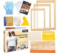 Pllieay Kit di base per serigrafia da 26 pezzi, 3 cornici in legno di diverse dimensioni con 110 rete, lavavetri per serigrafia, pellicola trasparente a getto d'inchiostro, coltello per inchiostro,