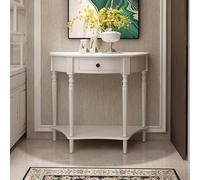 Pllrbvshs Consolle d’Ingresso a Mezza Luna in Legno Massello Vintage con Cassetto, Tavolo Semicircolare con Ripiano, Mobile da Corridoio, Soggiorno o Ingresso.(White,60x30x80cm/23.6x11.8x31.5in)
