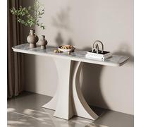 Pllrbvshs Consolle lunga stretta effetto marmo con piano pietra sinterizzata e struttura metallica, tavolo ingresso dietro divano per corridoio e soggiorno.(White2,39.4x11.8x31.5in)