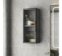 Pllrbvshs Mobiletto Bagno Sospeso in Legno Massiccio con Antea in Vetro Temprato, Armadietto a Muro con Telaio in Alluminio, Mobile per Medicinali, Cucina, Balcone, Bianco.(Gray+B1,30 x 14 x 60 cm)