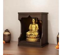Pllrbvshs Tavolo da Meditazione buddhista in Legno massello con cassetto Estraibile, Altare da Parete per casa, armadietto per divinità e Supporto per Statue.(Blackw,22.8X11.8X19.7IN)
