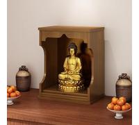 Pllrbvshs Tavolo da Meditazione buddhista in Legno massello con cassetto Estraibile, Altare da Parete per casa, armadietto per divinità e Supporto per Statue.(Walnut,9.1X7.7X12.2IN)