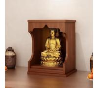 Pllrbvshs Tavolo da Meditazione buddhista in Legno massello con cassetto Estraibile, Altare da Parete per casa, armadietto per divinità e Supporto per Statue.(Sandalwood,13.8X11.8X18.9IN)