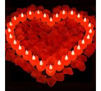 PLLYPE 24 lumini a forma di cuore, a forma di cuore, senza fiamma, a forma di cuore, con 2000 petali di rose, per fidanzamento, proposta di matrimonio, matrimonio