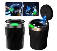 PLLYPE Posacenere Auto a LED, 2 Pezzi Posacenere per Auto Rimovibile, Posacenere Auto con Coperchio, Portatile Posacenere in Acciaio Inossidabile per Auto, Casa, Ufficio