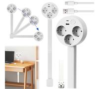 PLLYPE Prolunga con presa estraibile (45 - 70 cm), 3 prese, 1 USB-A e 1 USB-C, orientabile a 360°, prolunga presa con asta di prolunga allungabile