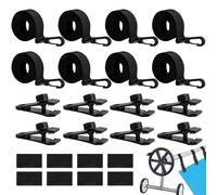 PLLYPE Set di 8 Cinghie di Fissaggio e Clip per Sistema di Avvolgimento per Teli Solari, Cinghie di Copertura Solare e Clip, Accessori per Avvolgitore di Copertura Solare, per Teloni e Coperture