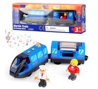 PLLYPE Treno Elettrico per Bambini, Locomotive Treno a batteria, Giocattolo Locomotiva, Compatibile Thomas, Brio, Giocattolo educativo Regali Bambini, Blu