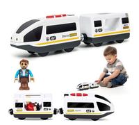 PLLYPE Treno Elettrico per Bambini, Treno dei Pompieri con Luci e Suoni, Locomotiva ad Azione a Batteria, Compatibile Thomas, Brio, Giocattolo educativo Regali Bambini, Bianco