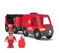 PLLYPE Treno Elettrico per Bambini, Treno dei Pompieri con Luci e Suoni, Locomotiva Elettrica a Batteria, Compatibile Thomas, Brio, Giocattolo educativo Regali Bambini, Rosso