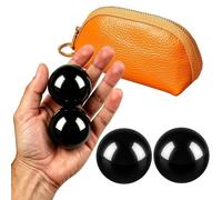 Plmmwd Set di 2 palline Baoding in ossidiana nera, per massaggi salutari, con custodia in pelle, per alleviare lo stress, per esercizi e come regalo per le vacanze