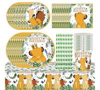 PLNVNVP 60 pcs Il Re Leone Stoviglie di Compleanno Set, Vassoio di Carta, Tovagliolo, Tazza, Paglia, Decorazione per Feste di Compleanno Il Re Leone -10persone