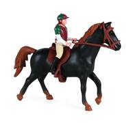 PLNVNVP Cavallo Figure con Cavaliere,Sellino e Brina Modelli di Cavalli Statuine Realistiche di Cavallo Animali Cake Topper Giocattoli Figura da Cavalcare da Collezione