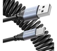 Ploiwue Cavo a spirale USB C, 1,6 m, cavo termoretraibile da USB a USB C e cavo dati per auto Android, CarplayGoogle Pixel, iPhone 15 Galaxy S24 Ultra S23 FE S22 S21 (nero)