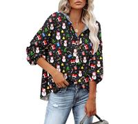 PLOKNRD Felpa con Cappuccio a Maniche Lunghe da Donna con Coulisse Pulsante Scollo a V Sweatshirt Maglione Classico(Natale Elemento,M)