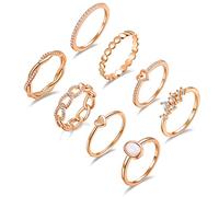 PLOMFOV Set di anelli impilabili placcati oro/argento 14 carati da donna con zirconi cubici a forma di cuore semplice, carino, delicati e alla moda, in oro tinta unita, misura 4-11, Pietra preziosa