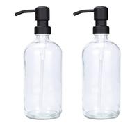 Plomkeest Confezione da 2 dispenser di sapone in vetro trasparente spesso 481,9 ml, con pompa in acciaio inox a prova di ruggine, per bagno, decorazione della cucina