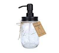 Plomkeest Dispenser di Sapone in Vetro Trasparente 480ML Mason Jar Dispenser di Sapone in Vetro con Pompa in Acciaio Inossidabile Dispenser