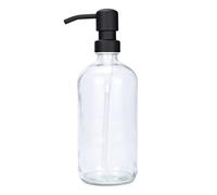 Plomkeest Dispenser di sapone in vetro trasparente spesso da 500 ml con dispenser di sapone liquido con pompa in acciaio inossidabile per l'arredamento della cucina del bagno
